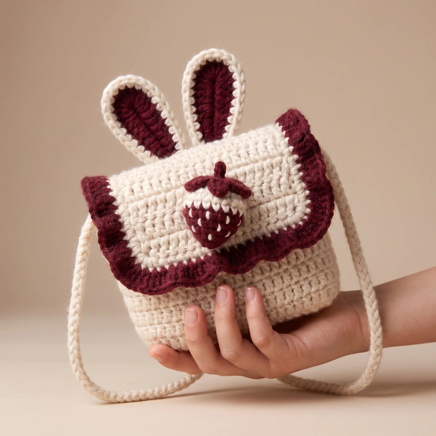 Handmade Crochet Bunny Kids Shoulder Bag – 100% Pure Wool