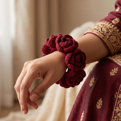 Handmade Crochet Gajra – 100% Pure Wool Rose Wrist Gajra