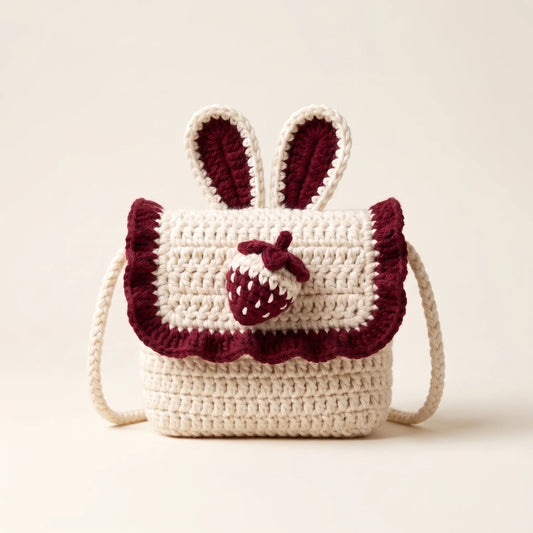 Handmade Crochet Bunny Kids Shoulder Bag – 100% Pure Wool