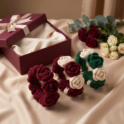 Handmade Crochet Gajra – 100% Pure Wool Rose Wrist Gajra