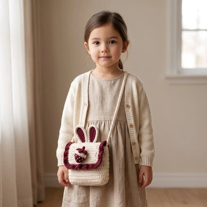 Handmade Crochet Bunny Kids Shoulder Bag – 100% Pure Wool
