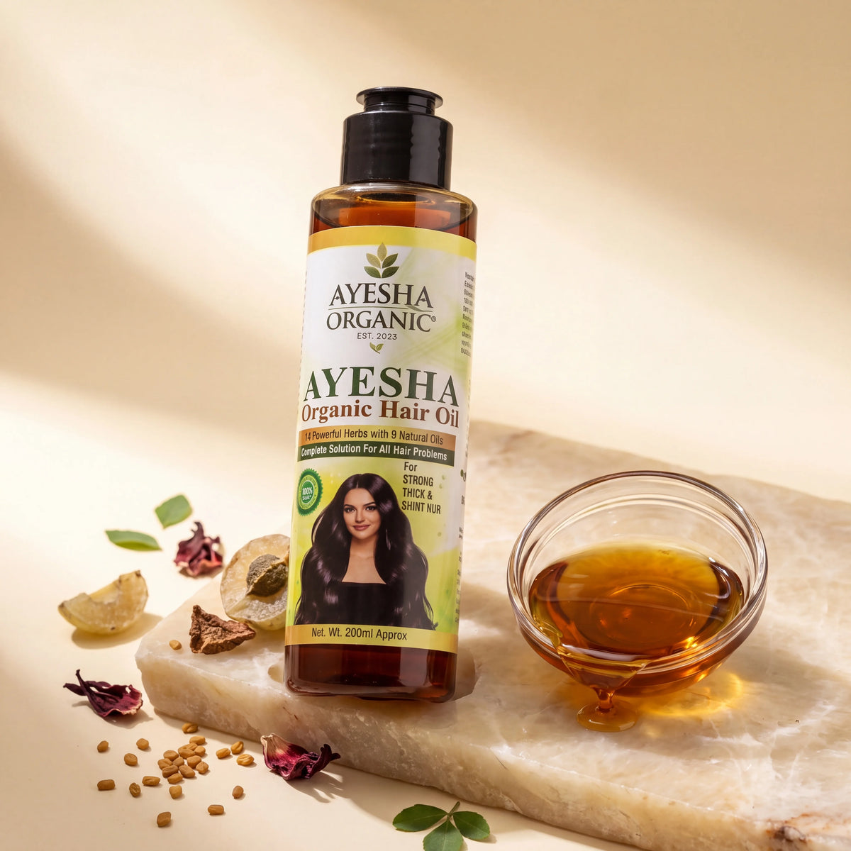 AYESHA Organic Herbal Hair Oil – 14 Herbs & 9 Natural Oils