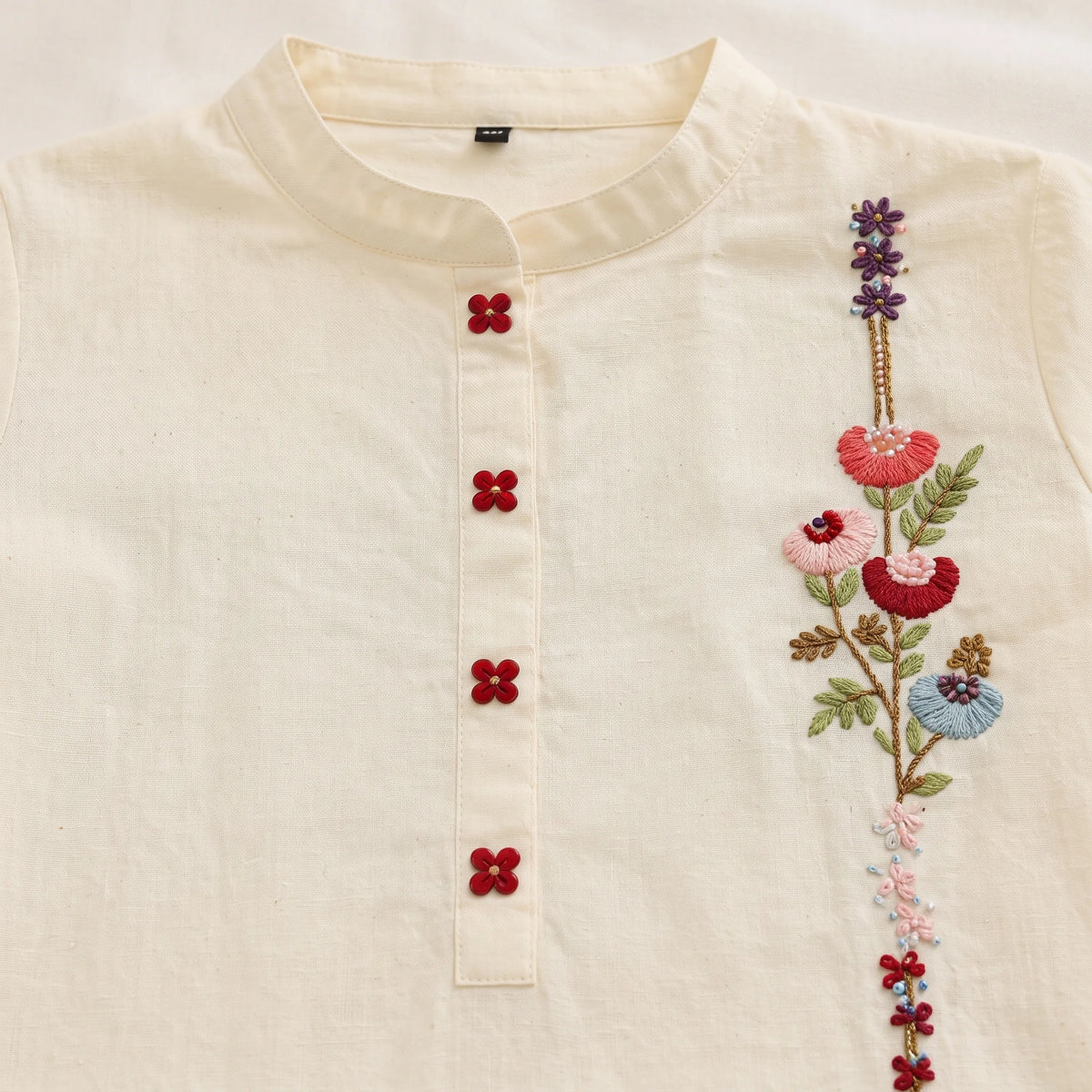 Ivory Embroidered Kids Kurta – Floral Threadwork Traditional Wear