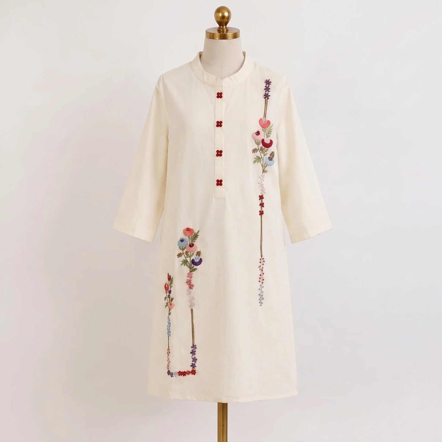 Ivory Embroidered Kids Kurta – Floral Threadwork Traditional Wear