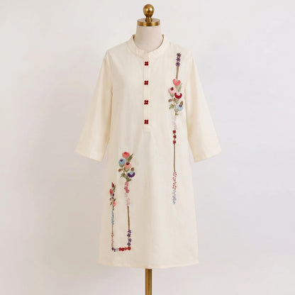 Ivory Embroidered Kids Kurta – Floral Threadwork Traditional Wear