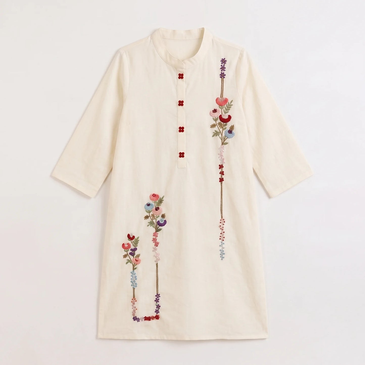 Ivory Embroidered Kids Kurta – Floral Threadwork Traditional Wear