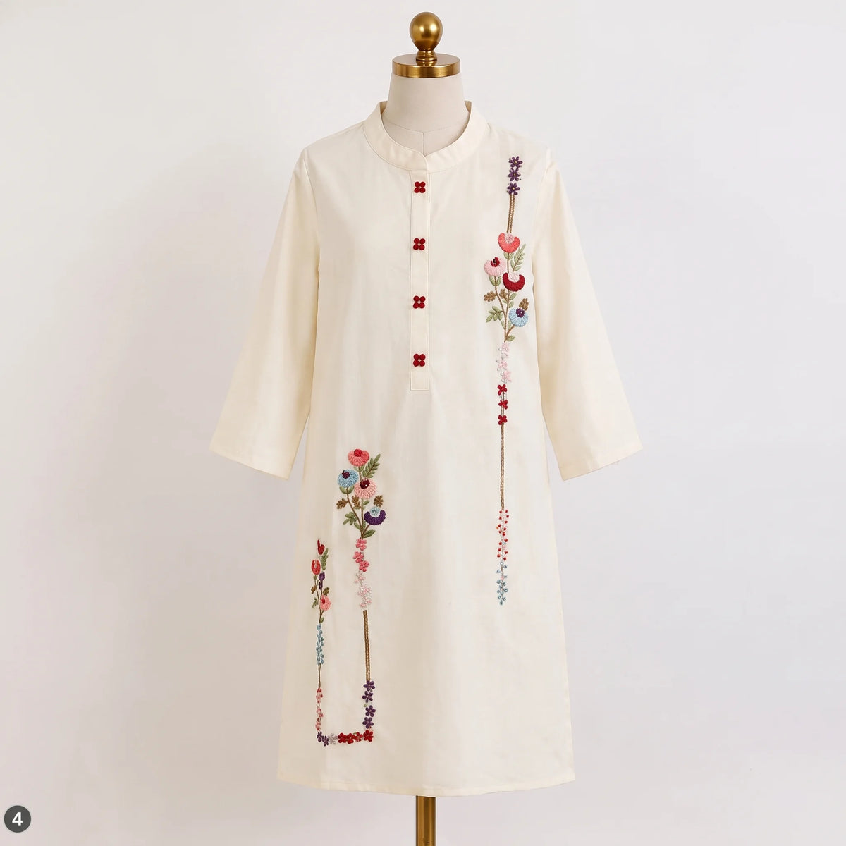 Ivory Embroidered Kids Kurta – Floral Threadwork Traditional Wear