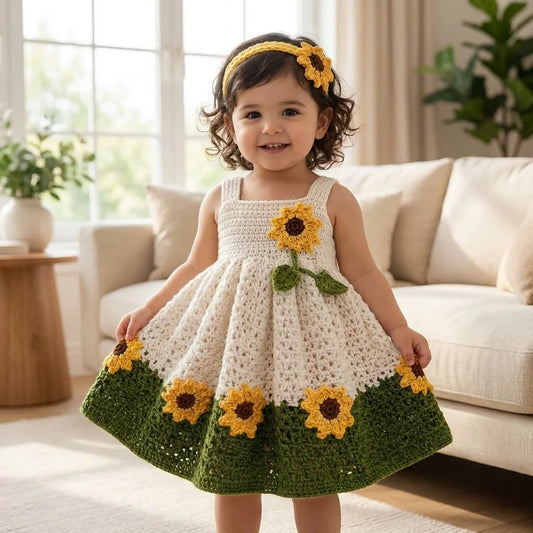 Sunflower Crochet Girl Frock for Baby & Toddler Girls